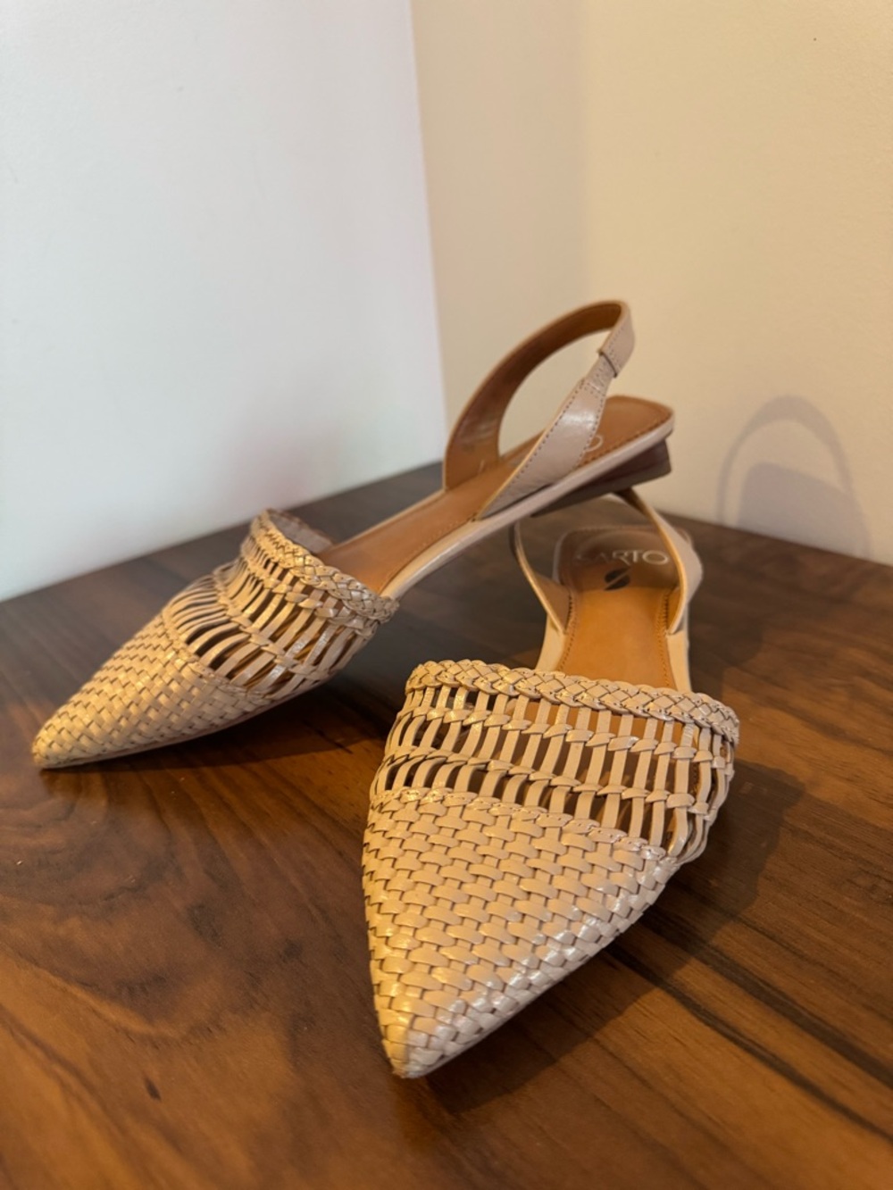 Woven Rattan Vacation Pointed-Toe Tan Beige Slingback Flats Anthropologie Sarto